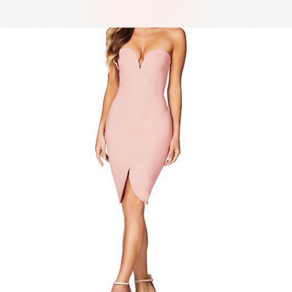 Nookie Pink Asymmetrical Strapless Bodycon Dress
